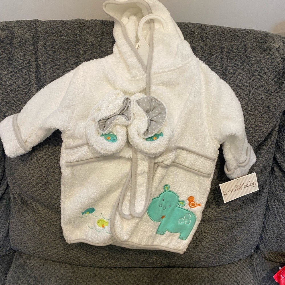 Baby towel robe with matching terry slippers